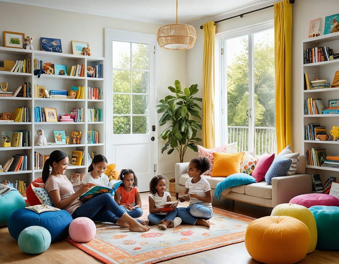 A joyful family engaging in various playful activities indoors and outdoors, showcasing diverse developmental milestones for children. Include a colorful playroom filled with toys, a garden where family members partake in educational games, and a cozy reading corner with books. Highlight the connection and laughter shared among family members, emphasizing fun and learning together. vibrant colors. super-realistic. white background.